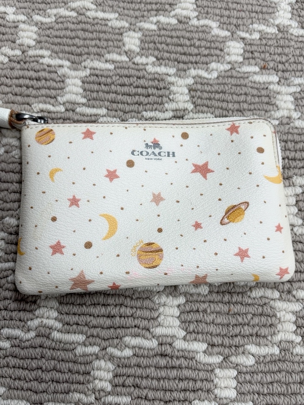 Coach White Kids Zip Pouch with Pink Stars & Gold Planets